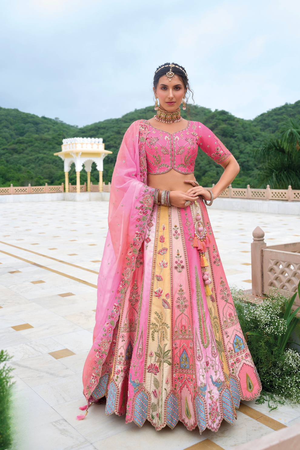 Beautifully Shaded Silk Lehenga with Handcrafted Embroidery & Cutwork