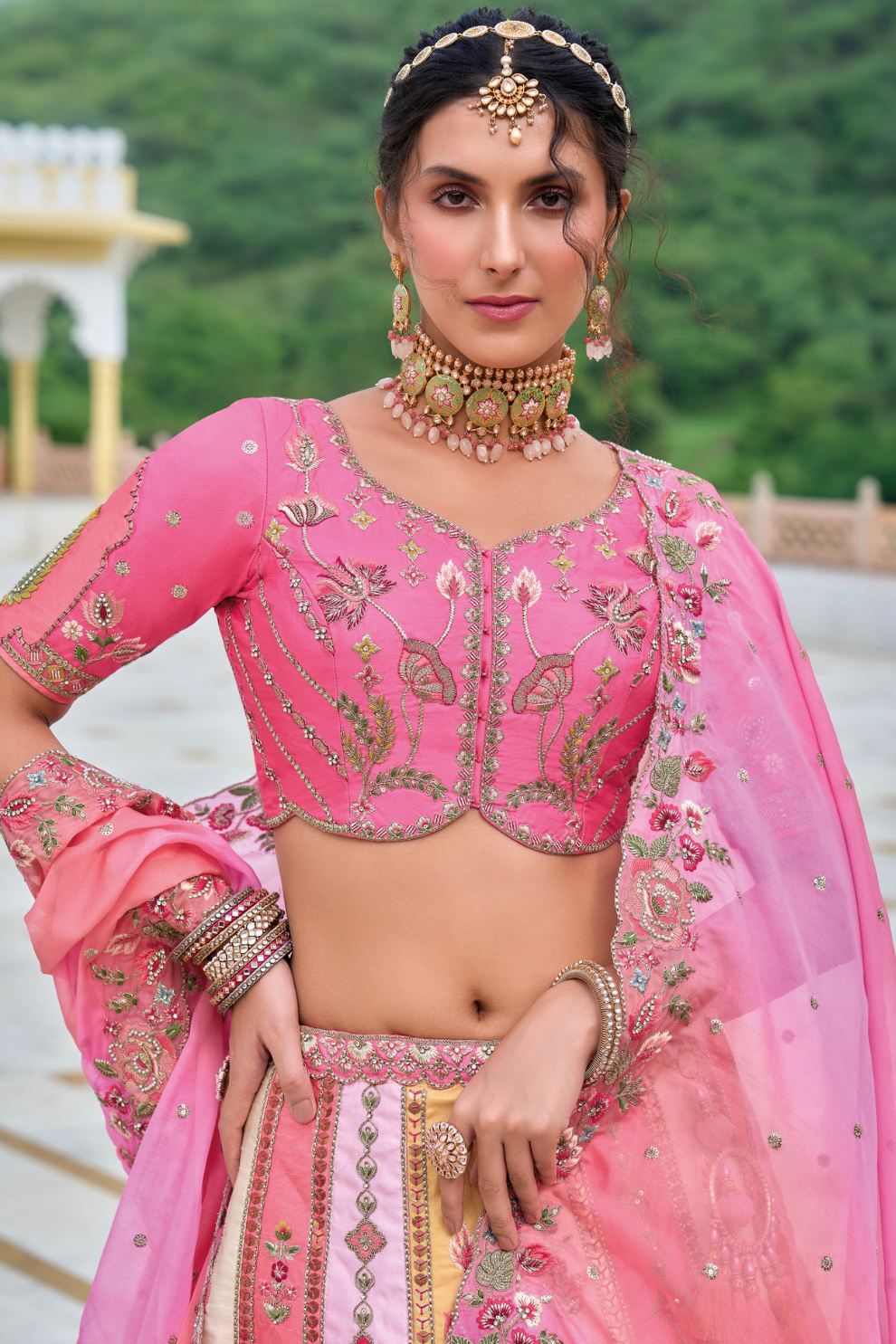 Beautifully Shaded Silk Lehenga with Handcrafted Embroidery & Cutwork
