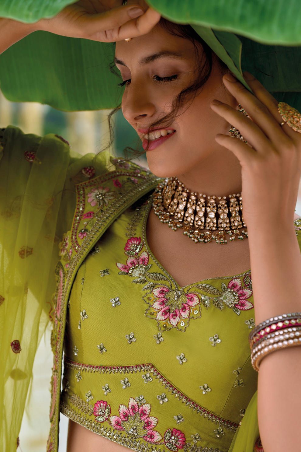 Beautifully Shaded Silk Lehenga with Handcrafted Embroidery & Cutwork