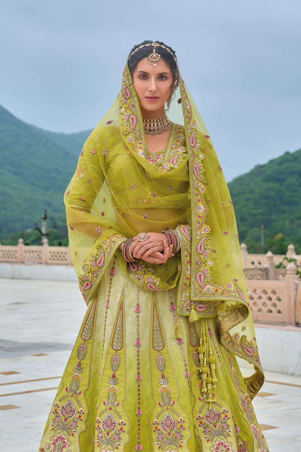 Beautifully Shaded Silk Lehenga with Handcrafted Embroidery & Cutwork
