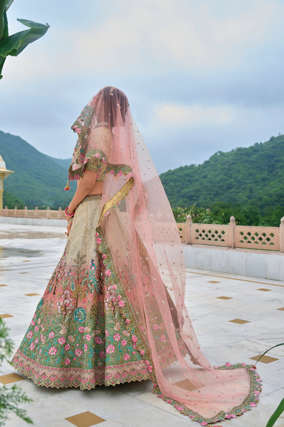 Beautifully Shaded Silk Lehenga with Handcrafted Embroidery & Cutwork
