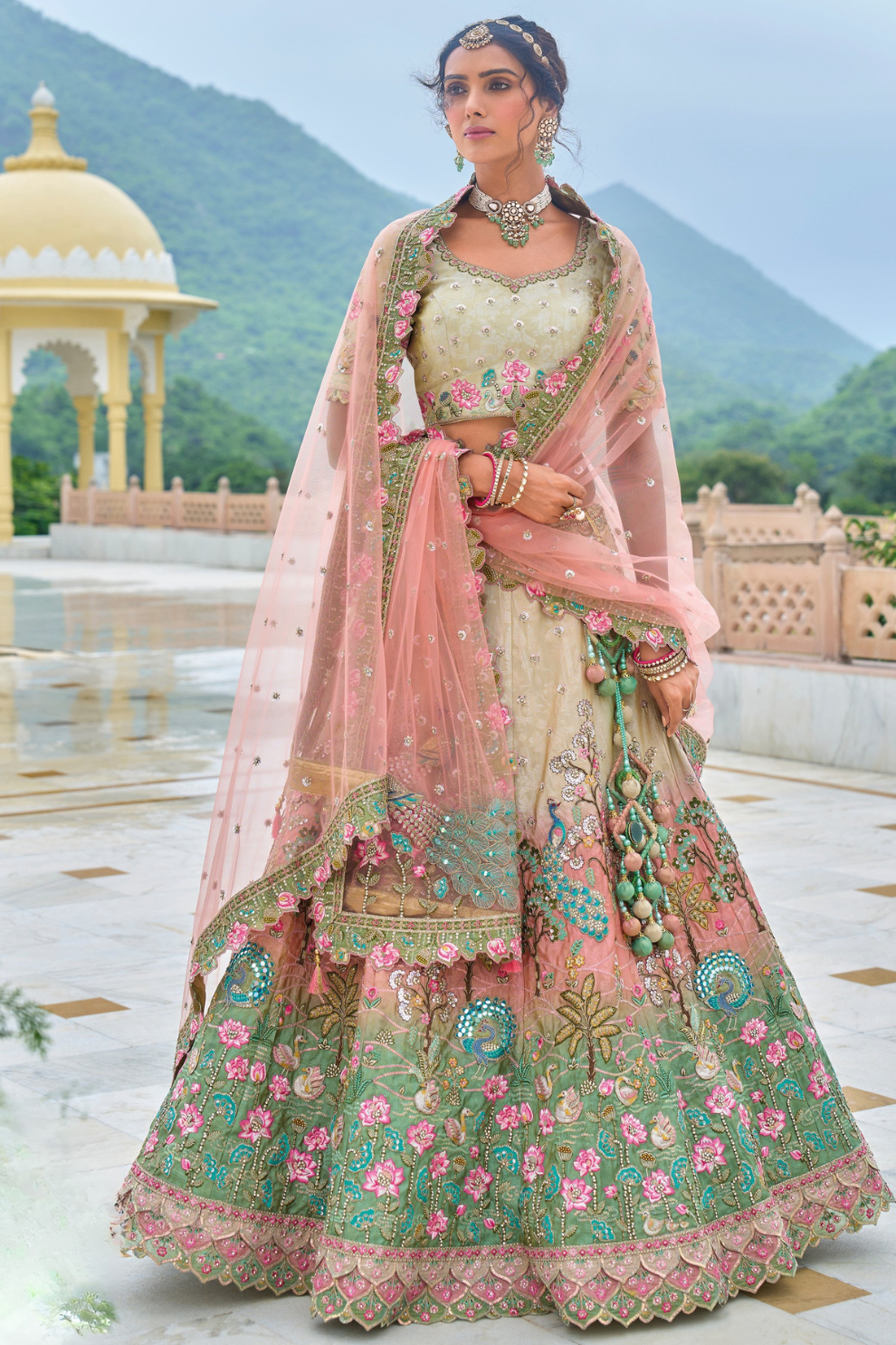 Beautifully Shaded Silk Lehenga with Handcrafted Embroidery & Cutwork