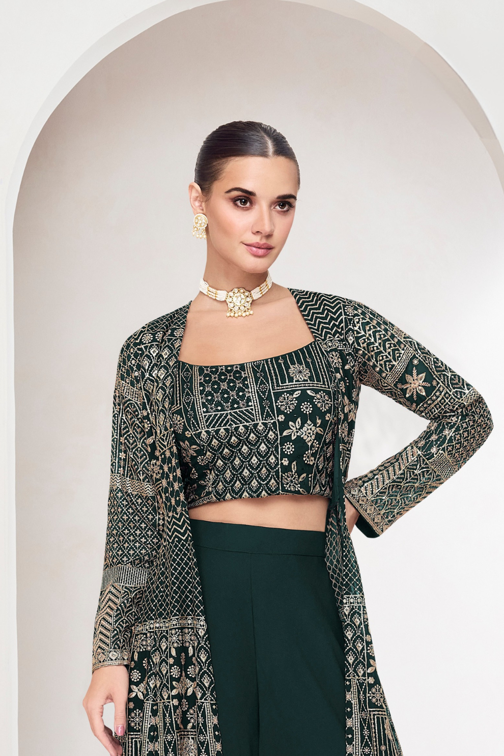 Designer Indo-Western Jacket Suit with Intricate Cut Dana Detailing