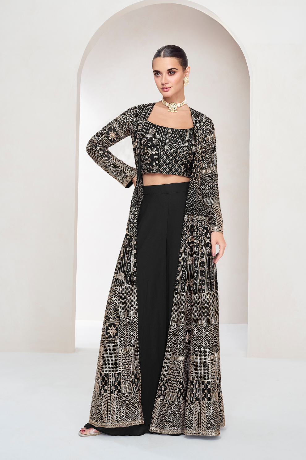 Designer Indo-Western Jacket Suit with Intricate Cut Dana Detailing