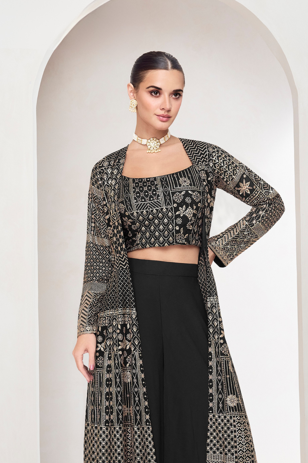 Designer Indo-Western Jacket Suit with Intricate Cut Dana Detailing