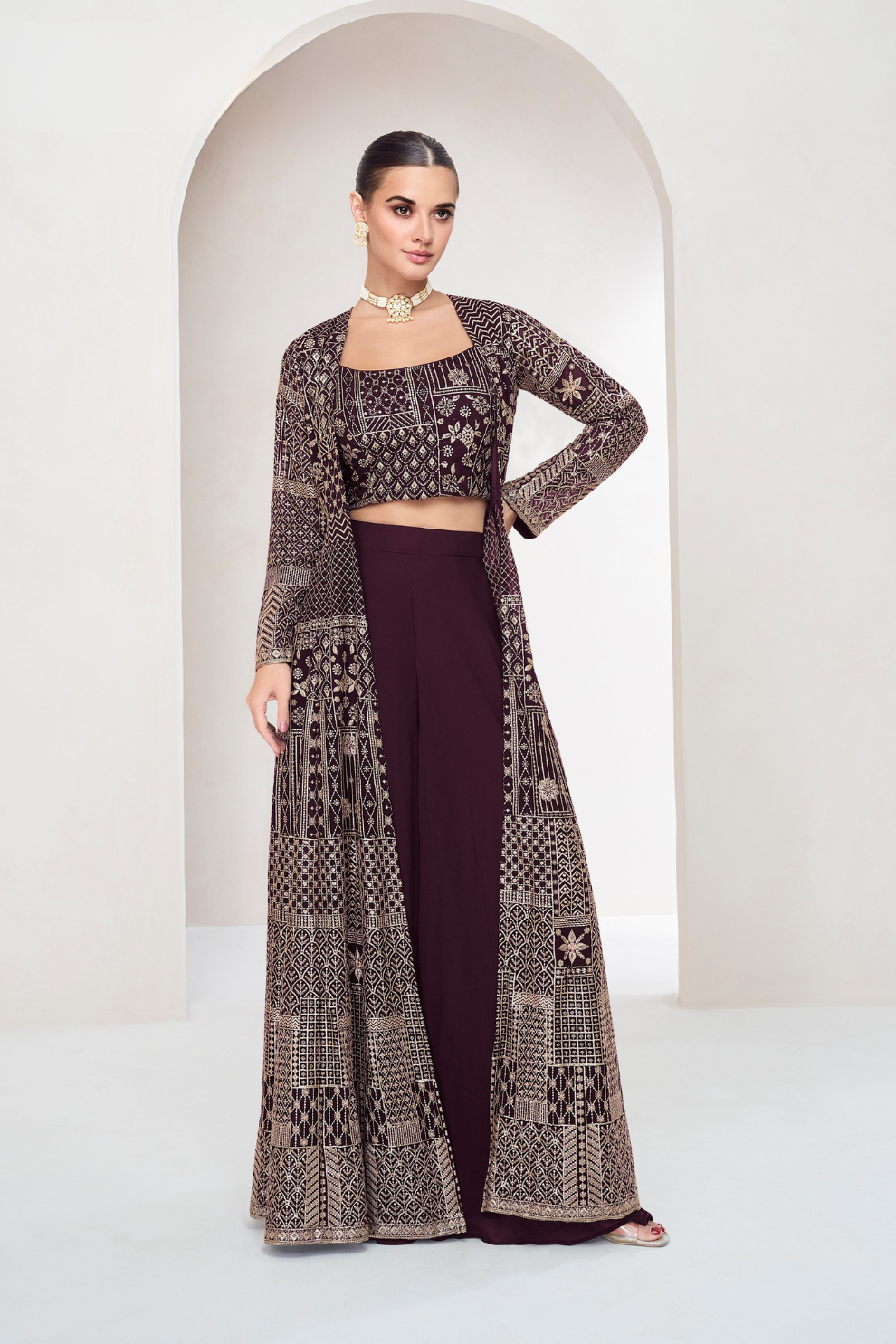 Designer Indo-Western Jacket Suit with Intricate Cut Dana Detailing