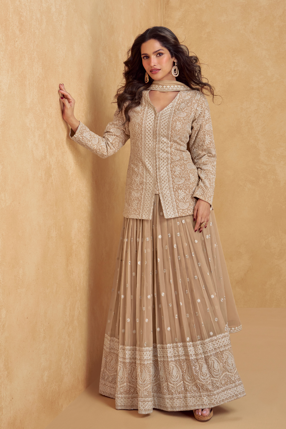 Elegance Redefined: Full-Length Indo-Western Dress with Zari Detailing for Luxe Festive Looks