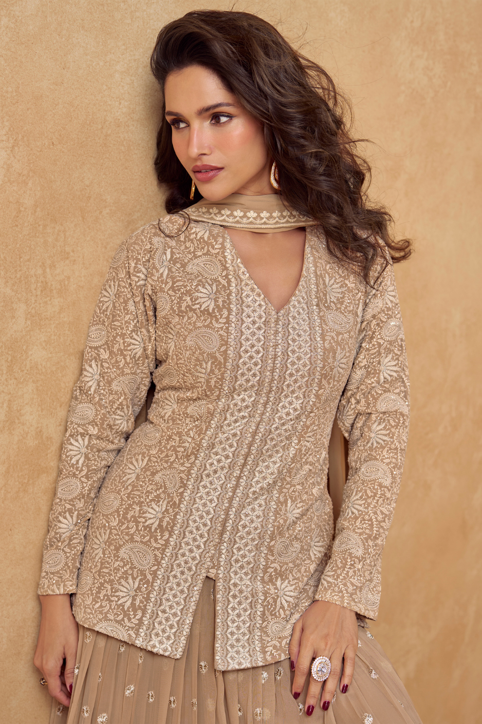 Elegance Redefined: Full-Length Indo-Western Dress with Zari Detailing for Luxe Festive Looks