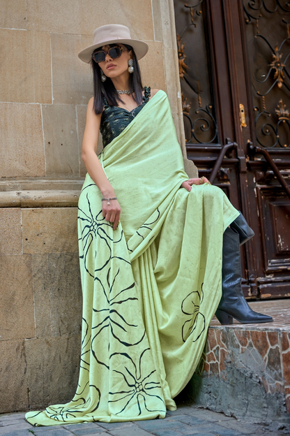 Japan Satin Printed Saree with Elegant Silken Drape Finish