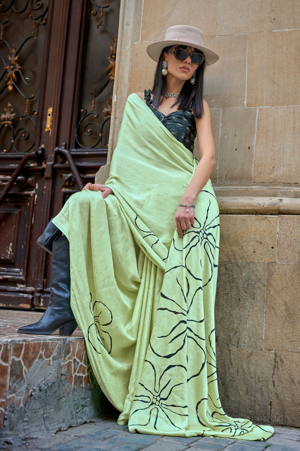 Japan Satin Printed Saree with Elegant Silken Drape Finish