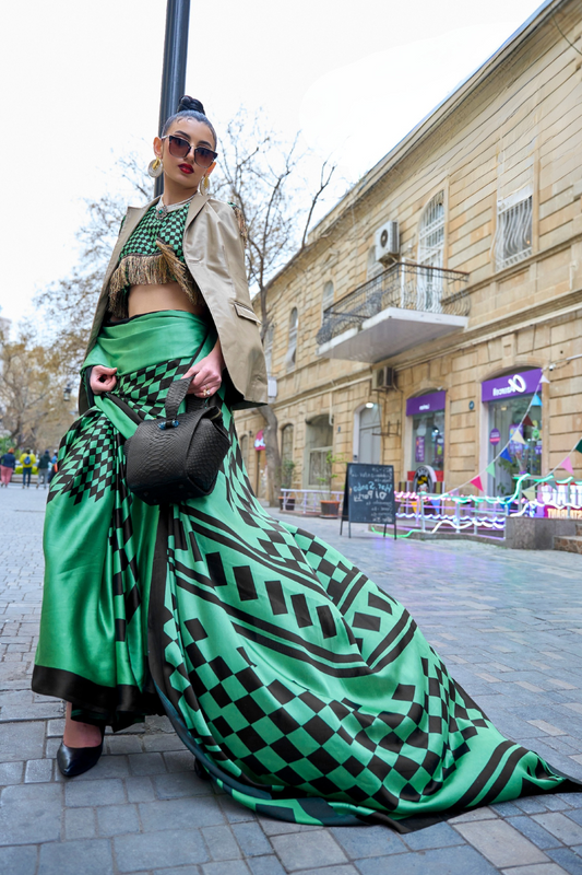 Japan Satin Printed Saree with Elegant Silken Drape Finish