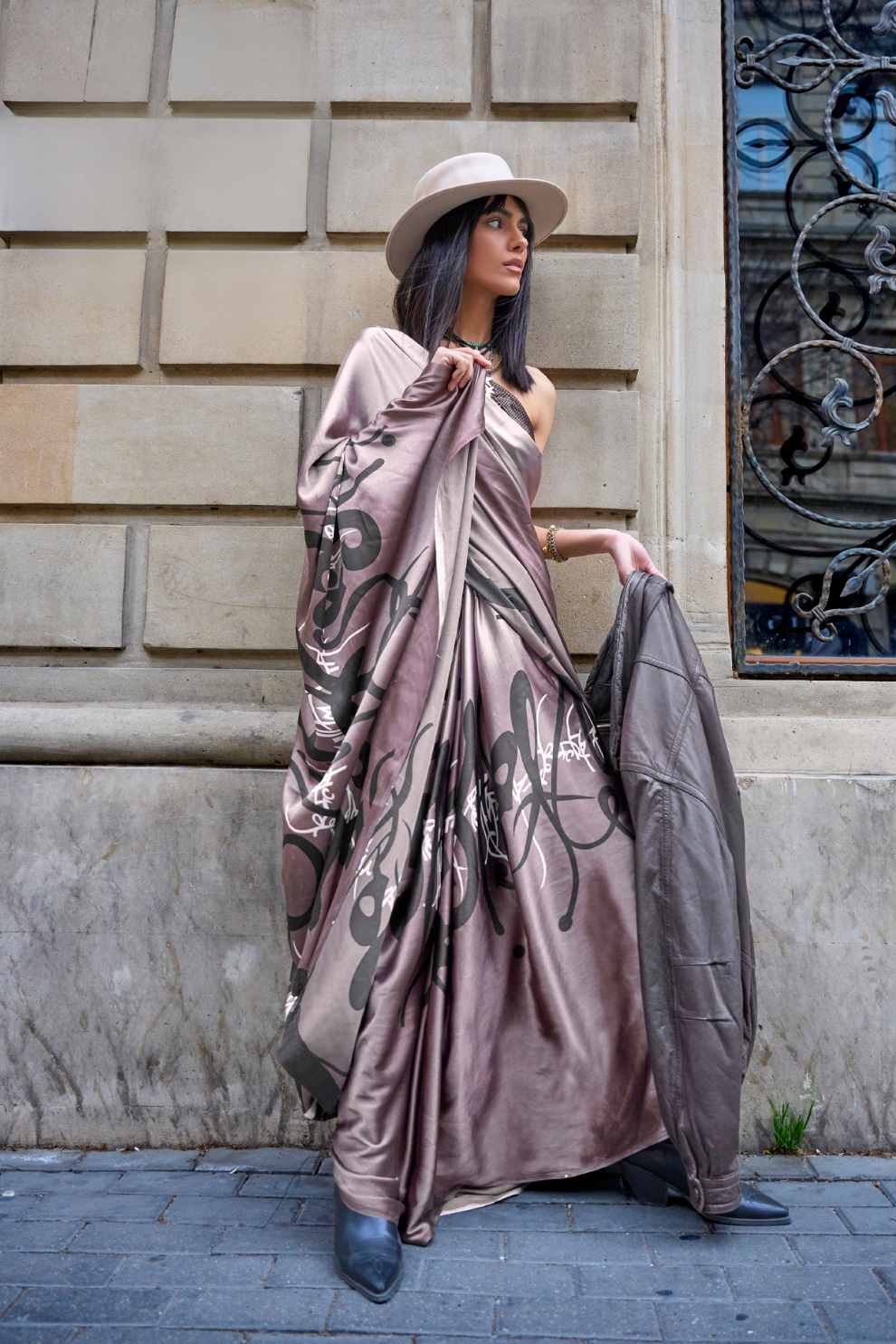 Japan Satin Printed Saree with Elegant Silken Drape Finish