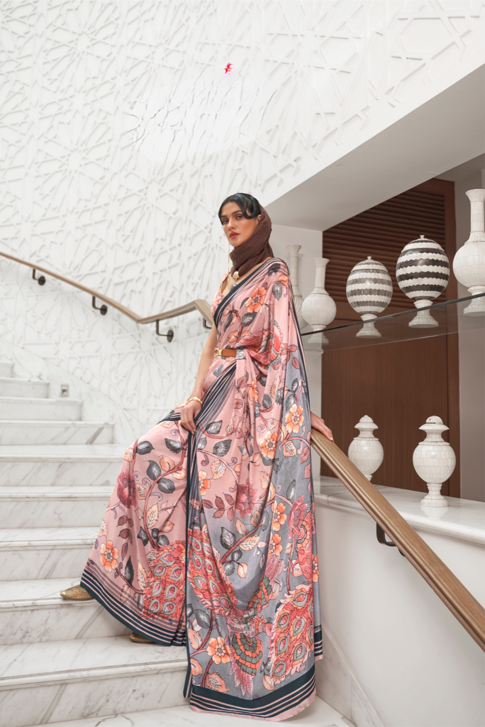 Digital Floral Printed Crepe Silk Saree with Graceful Drape