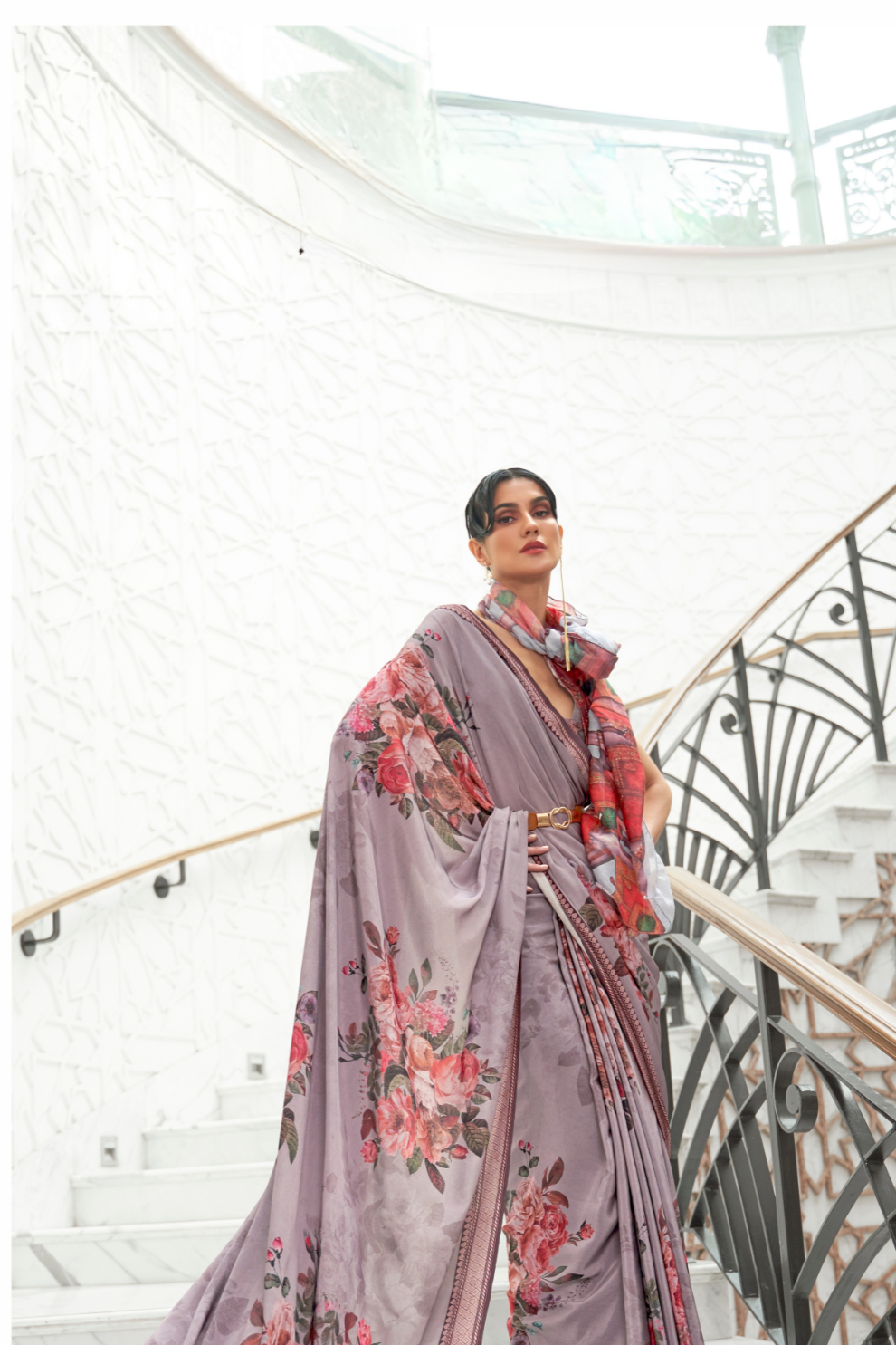 Digital Floral Printed Crepe Silk Saree with Graceful Drape