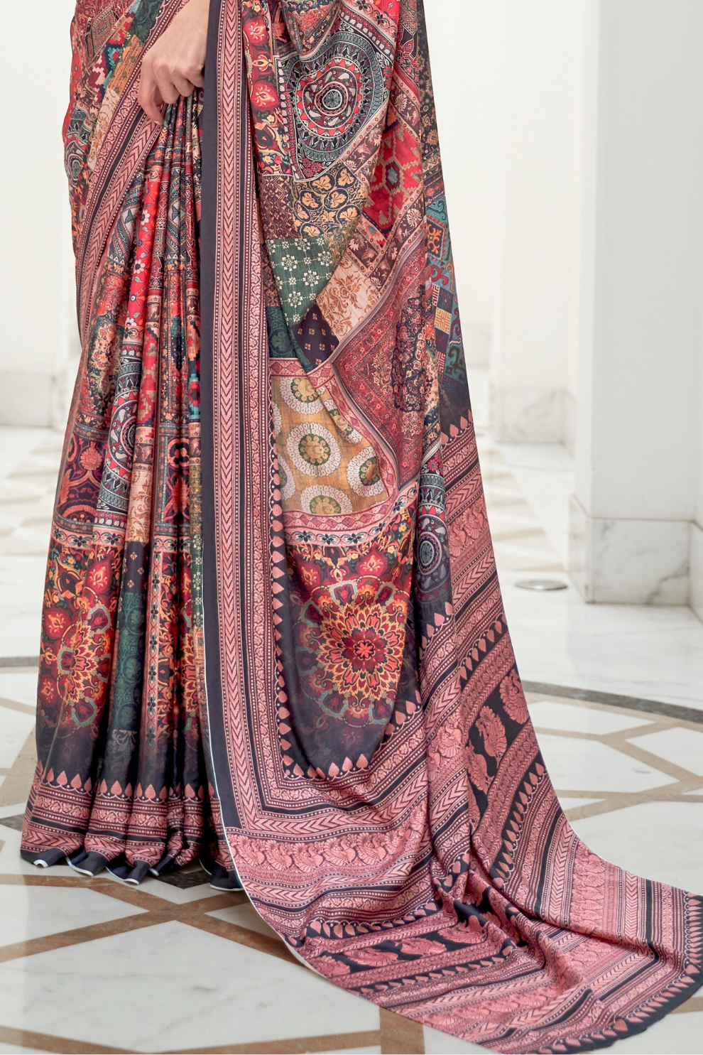 Digital Floral Printed Crepe Silk Saree with Graceful Drape