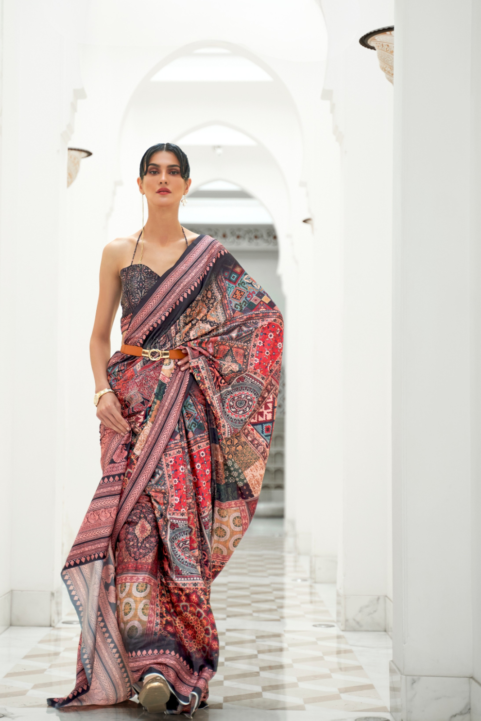 Digital Floral Printed Crepe Silk Saree with Graceful Drape