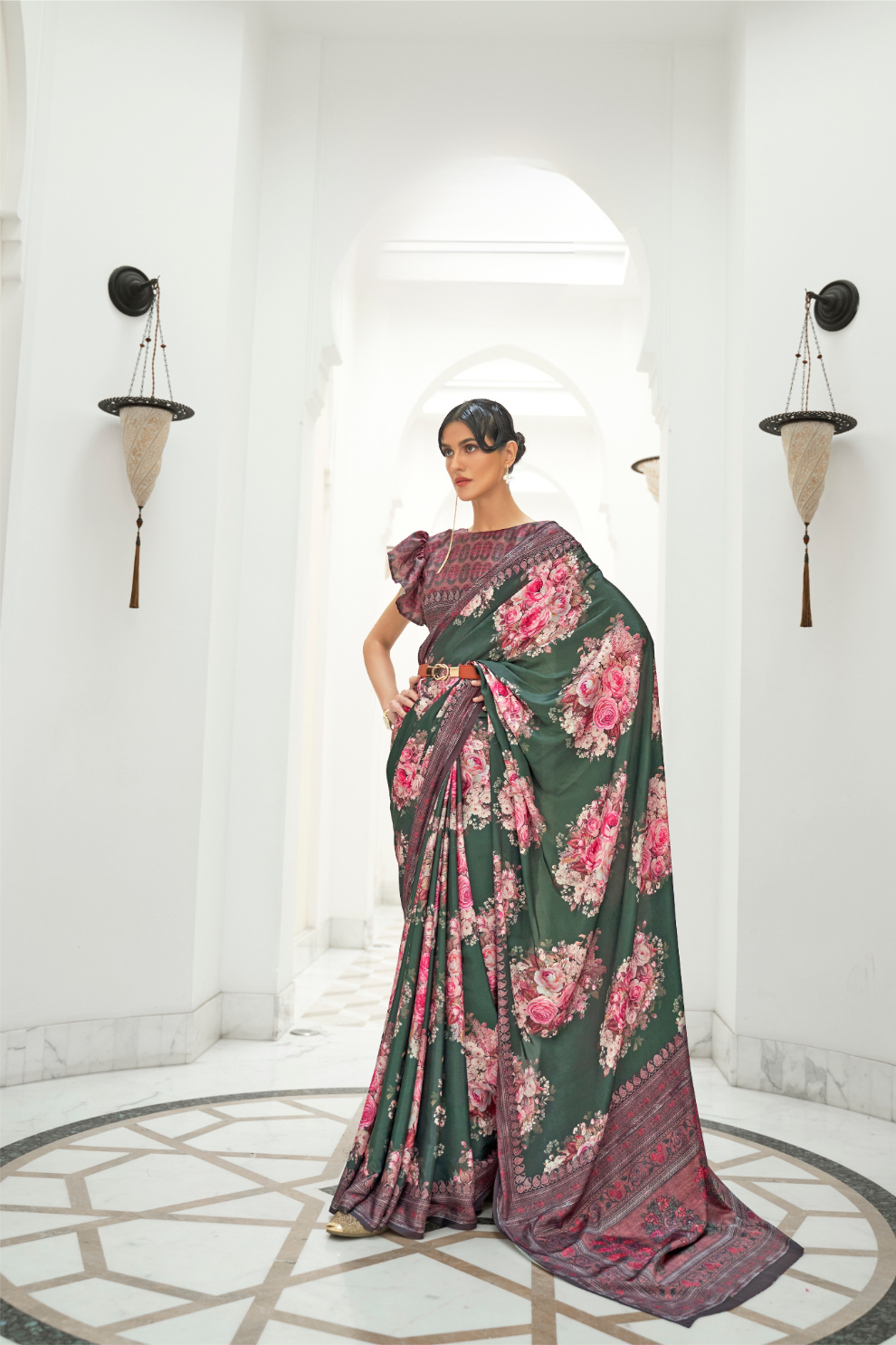 Digital Floral Printed Crepe Silk Saree with Graceful Drape