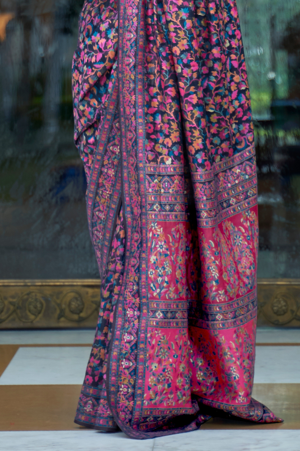 Premium Floral Banarasi Saree with Pashmina Silk Look