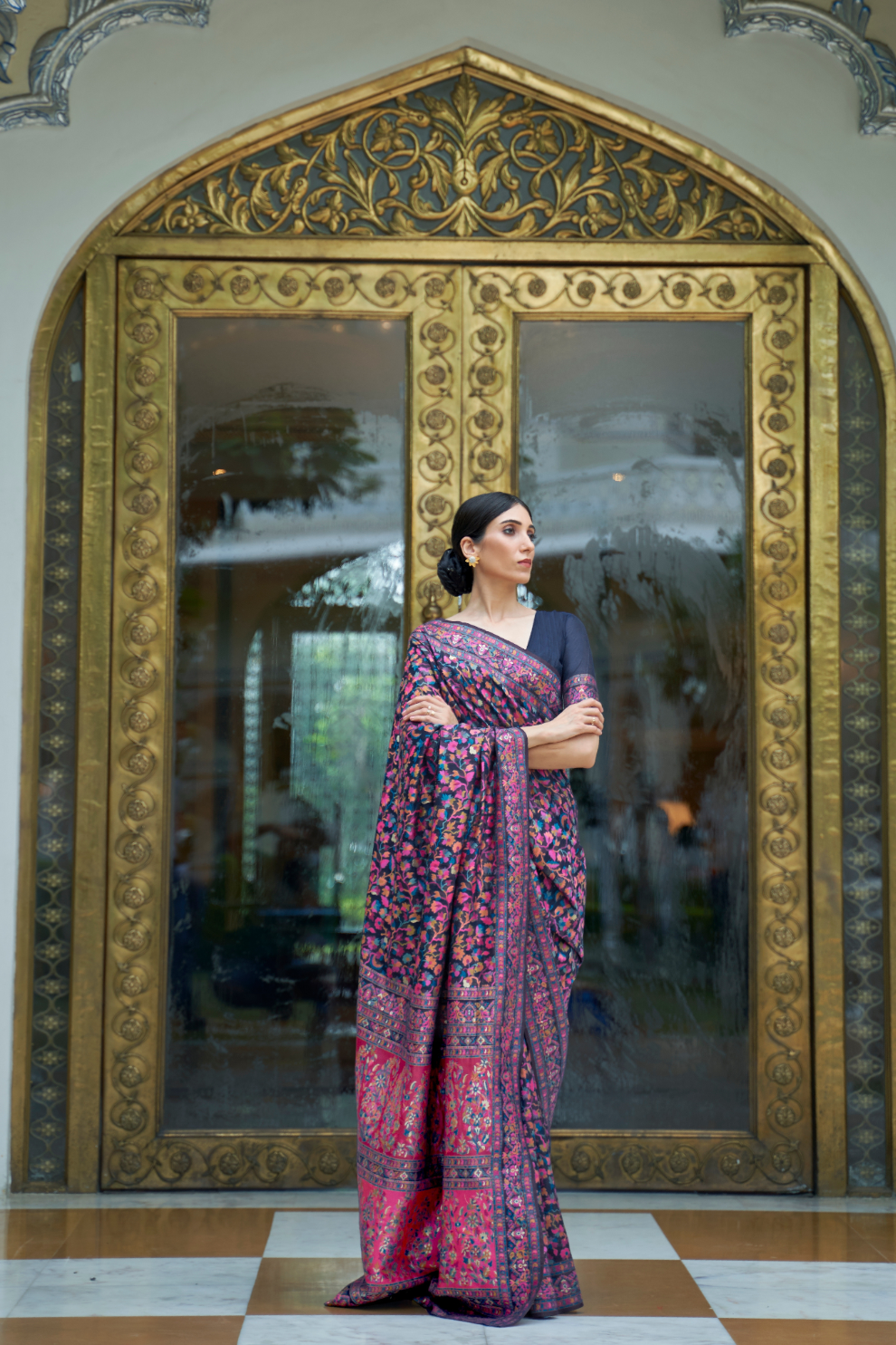 Premium Floral Banarasi Saree with Pashmina Silk Look