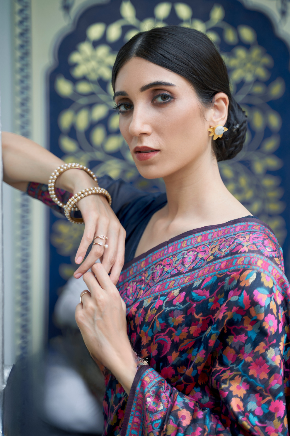 Premium Floral Banarasi Saree with Pashmina Silk Look