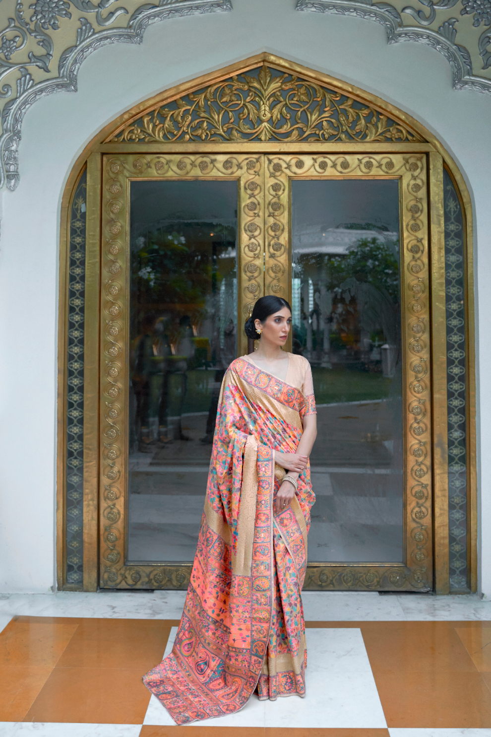 Premium Floral Banarasi Saree with Pashmina Silk Look