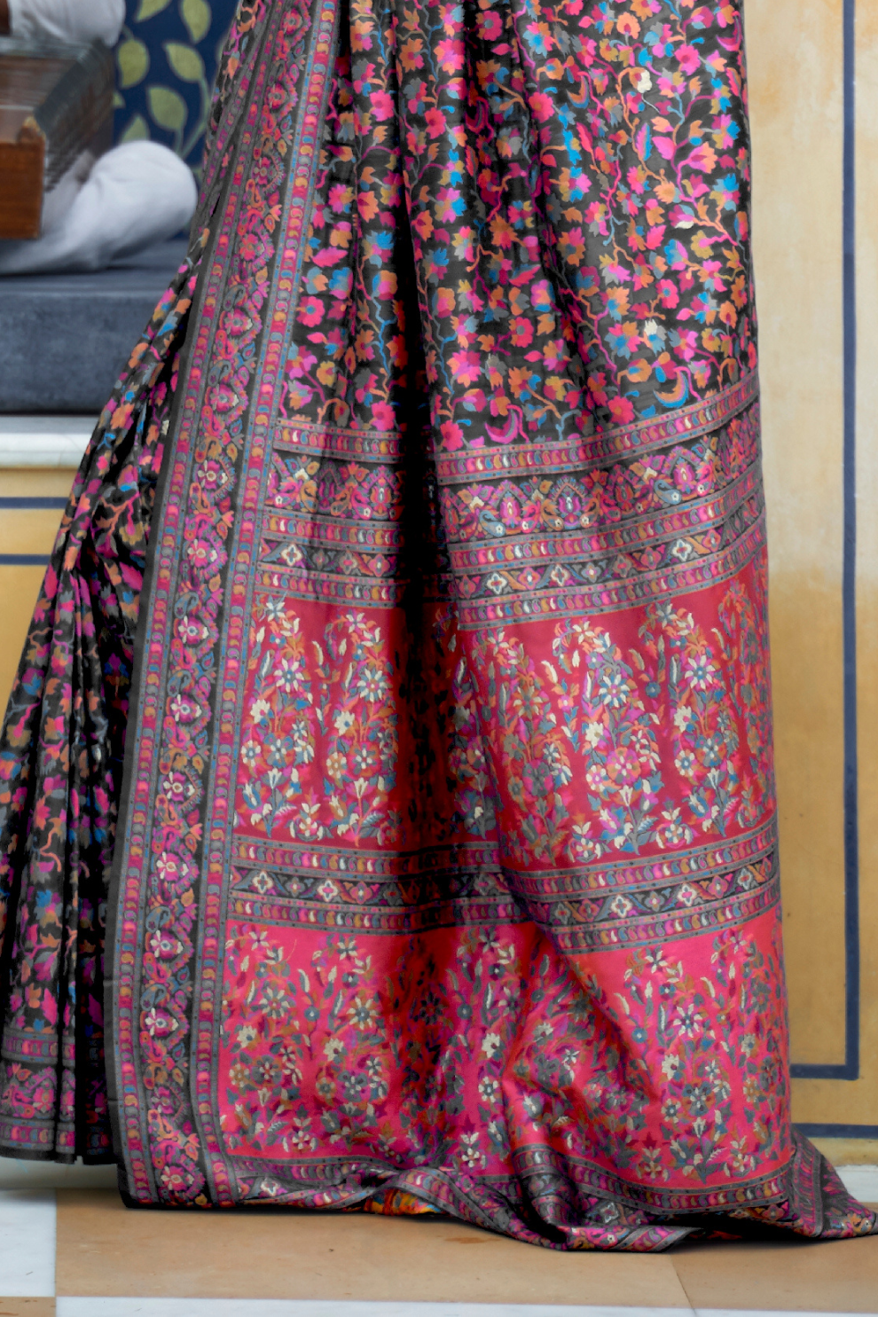 Premium Floral Banarasi Saree with Pashmina Silk Look