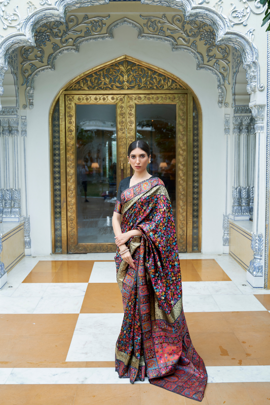 Premium Floral Banarasi Saree with Pashmina Silk Look