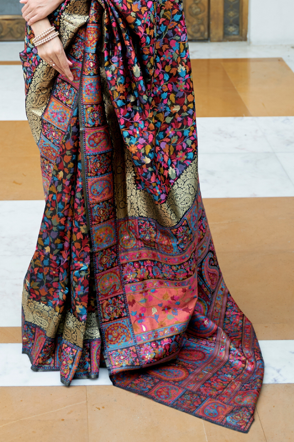 Premium Floral Banarasi Saree with Pashmina Silk Look