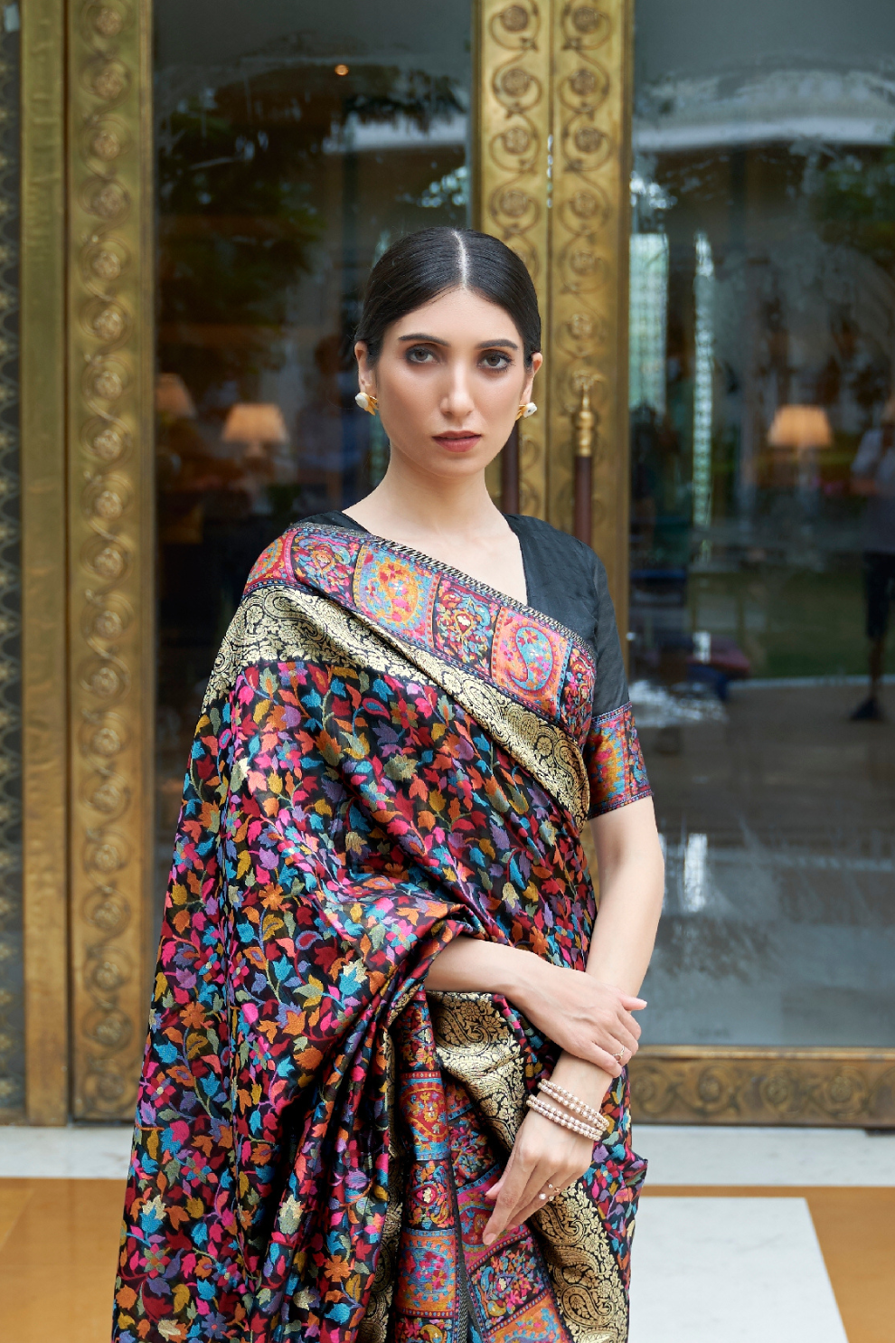 Premium Floral Banarasi Saree with Pashmina Silk Look