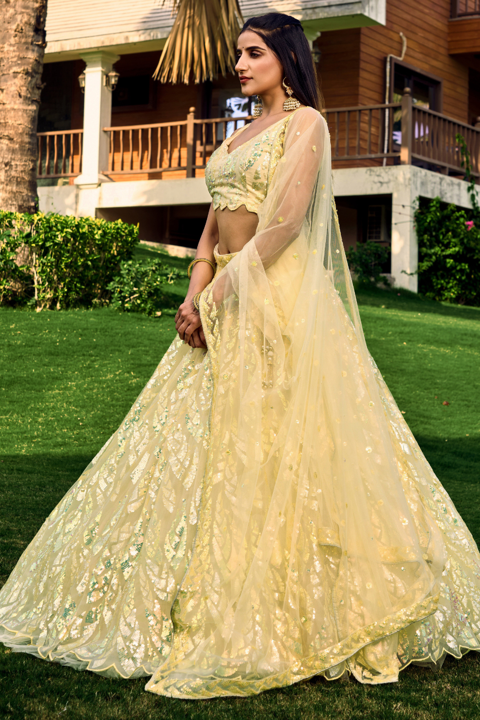 Elegant Lehenga Set with Multiple Sequins & Thread Embroidery