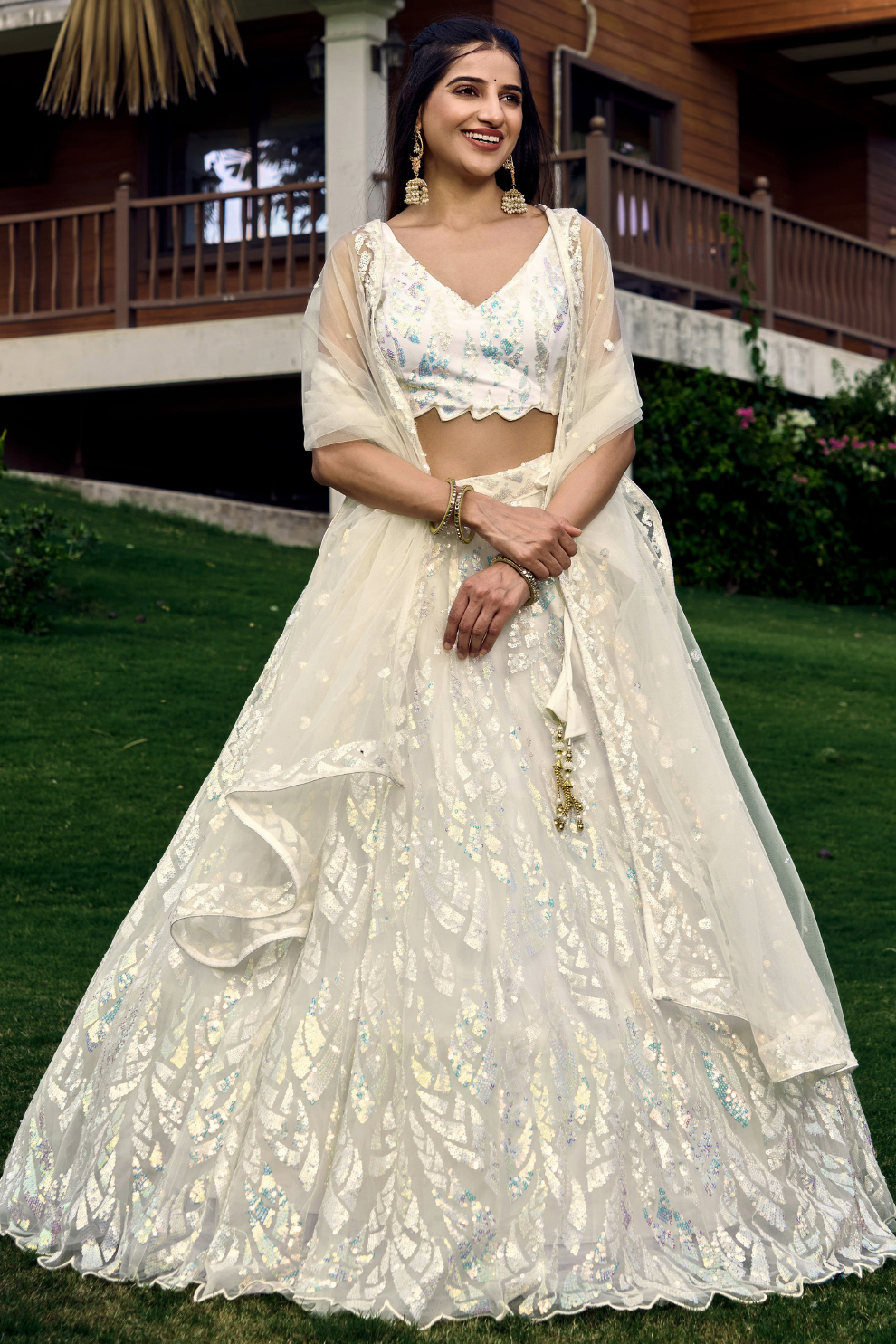 Elegant Lehenga Set with Multiple Sequins & Thread Embroidery