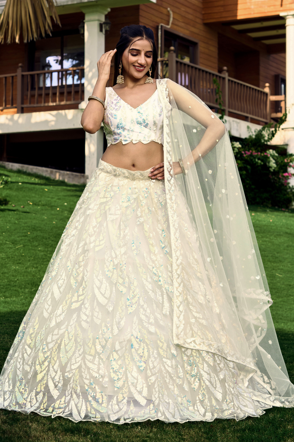 Elegant Lehenga Set with Multiple Sequins & Thread Embroidery