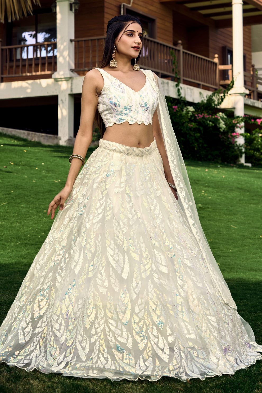 Elegant Lehenga Set with Multiple Sequins & Thread Embroidery