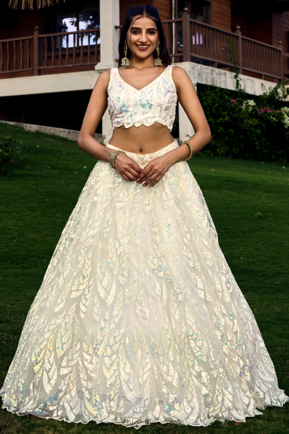 Elegant Lehenga Set with Multiple Sequins & Thread Embroidery