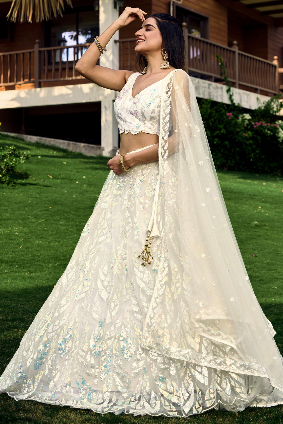 Elegant Lehenga Set with Multiple Sequins & Thread Embroidery