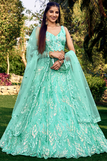 Elegant Lehenga Set with Multiple Sequins & Thread Embroidery