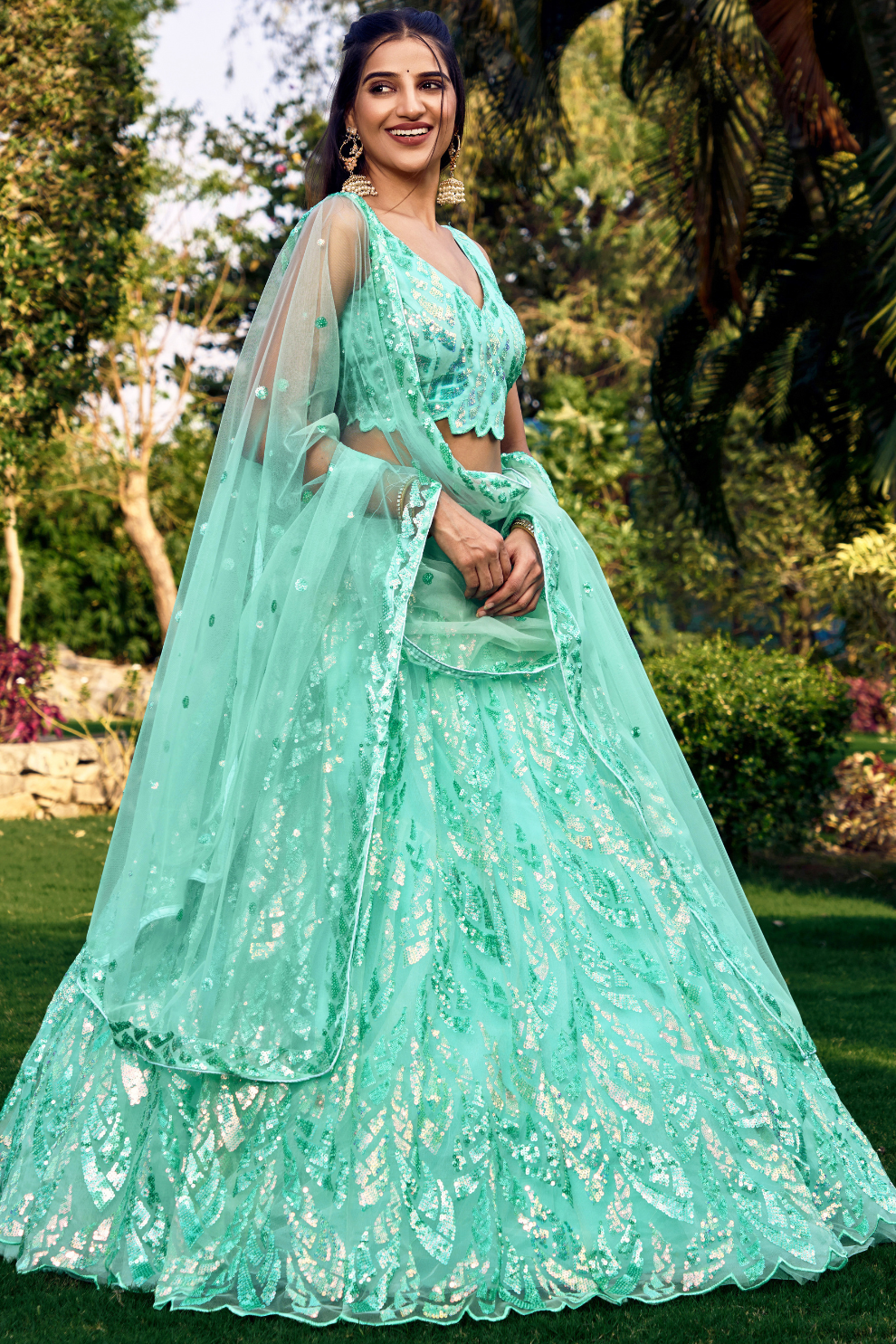 Elegant Lehenga Set with Multiple Sequins & Thread Embroidery