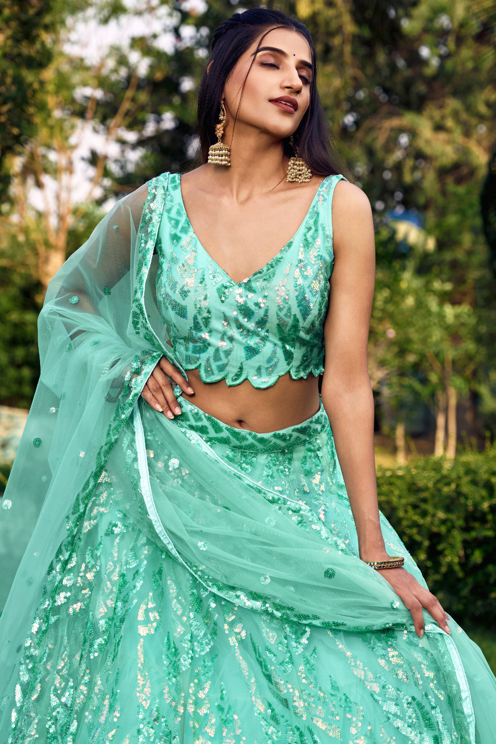 Elegant Lehenga Set with Multiple Sequins & Thread Embroidery