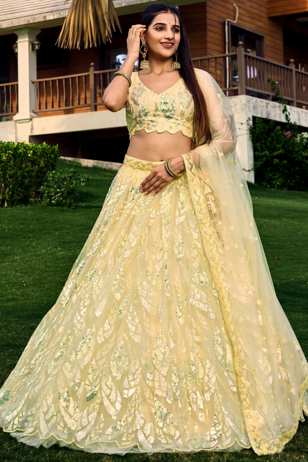 Elegant Lehenga Set with Multiple Sequins & Thread Embroidery