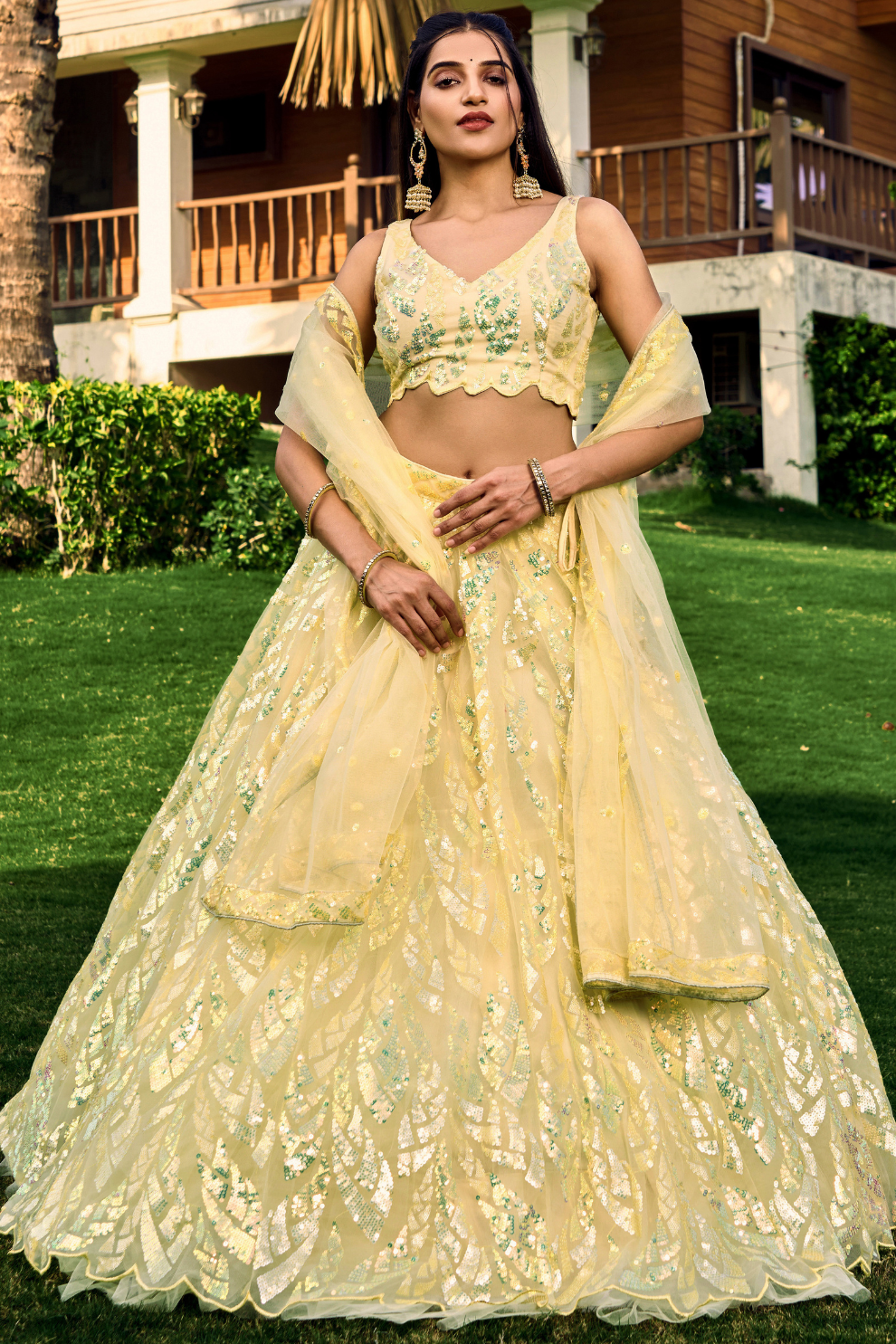 Elegant Lehenga Set with Multiple Sequins & Thread Embroidery
