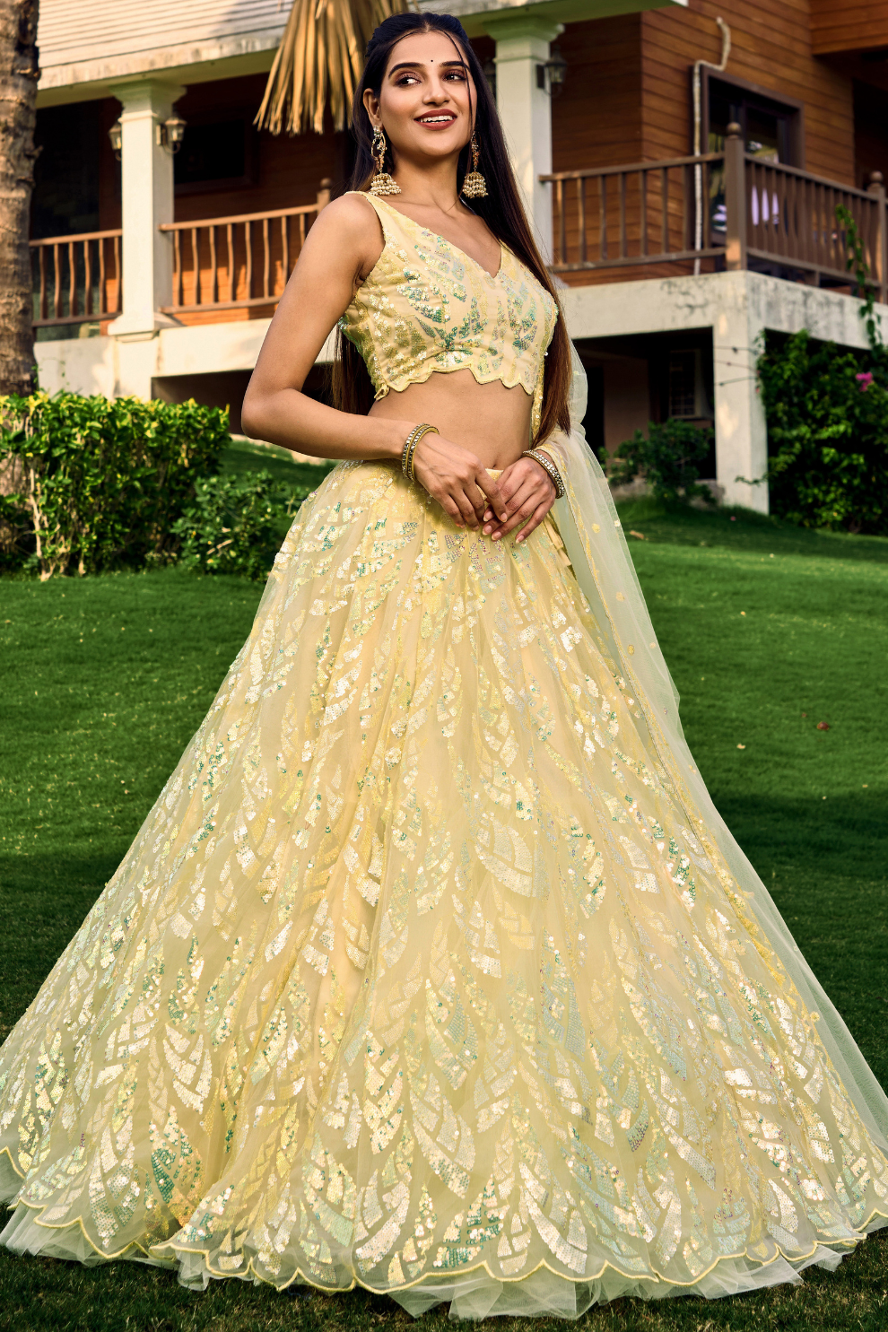 Elegant Lehenga Set with Multiple Sequins & Thread Embroidery