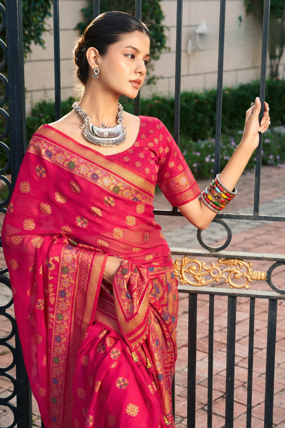 Luxury Polyester Viscose Georgette Saree with Burnout Traditional Design - LaVante Fashion