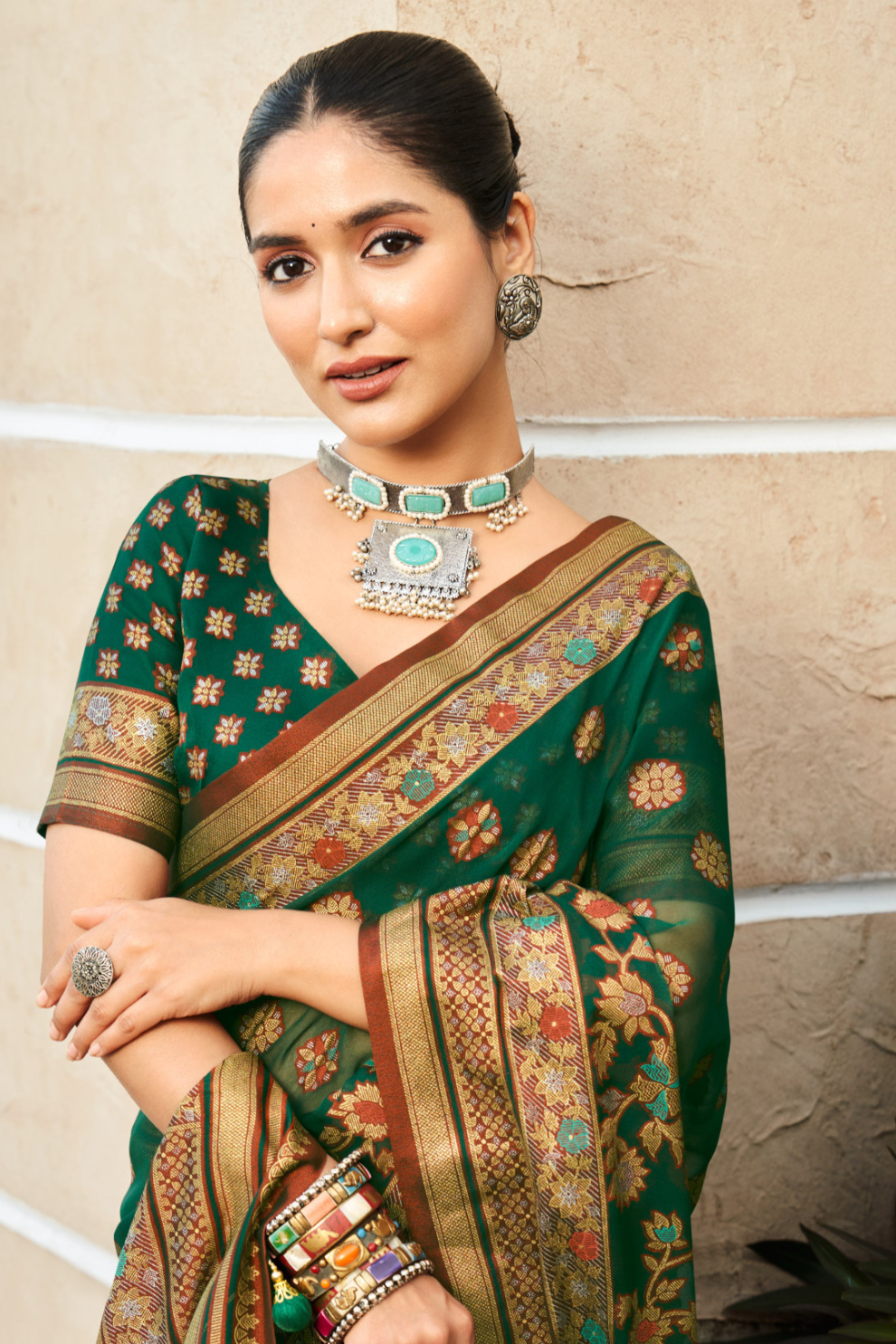 Luxury Polyester Viscose Georgette Saree with Burnout Traditional Design - LaVante Fashion