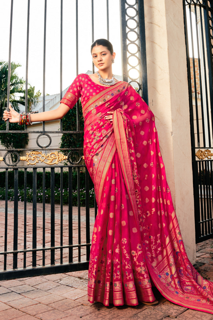 Luxury Polyester Viscose Georgette Saree with Burnout Traditional Design - LaVante Fashion