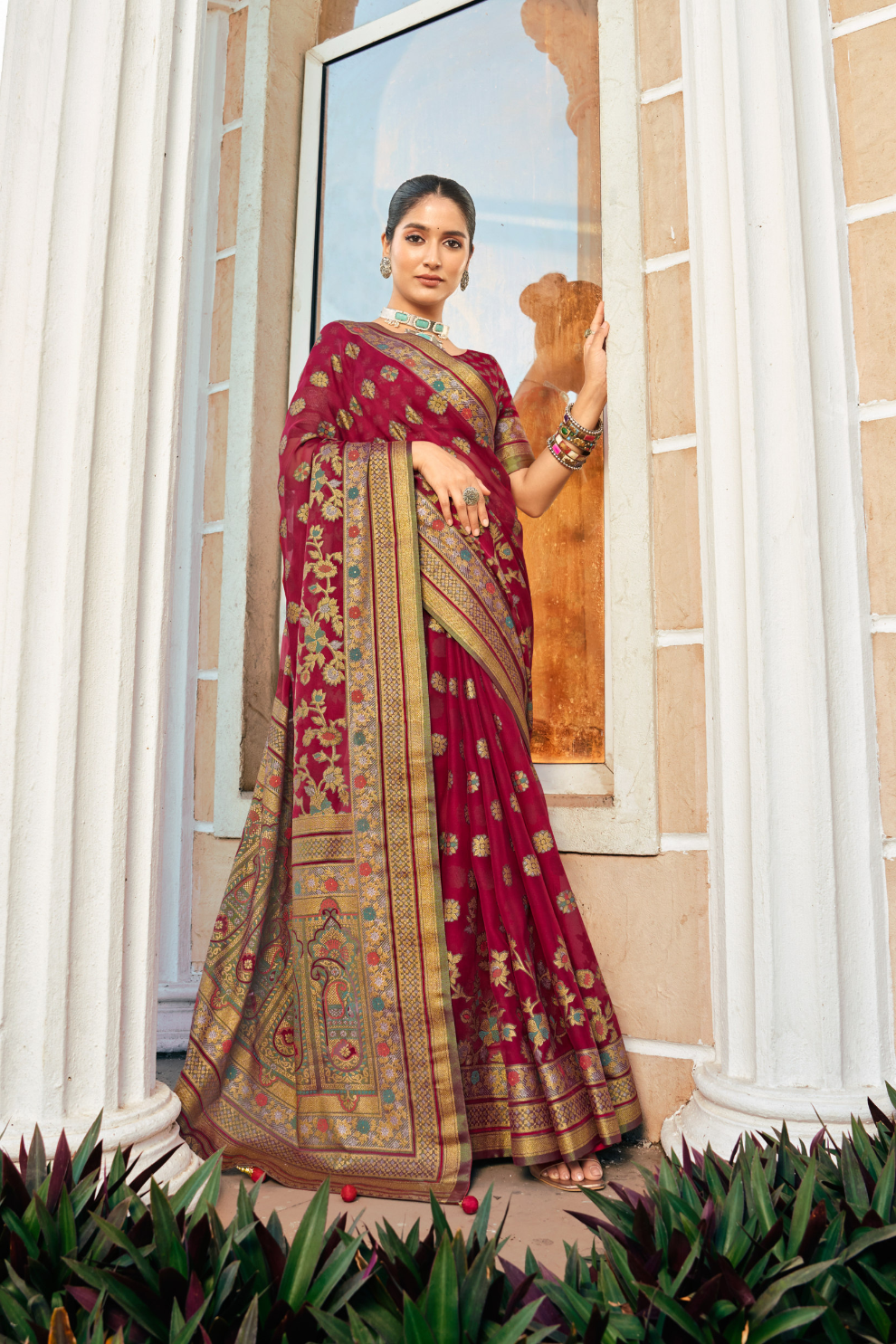 Luxury Polyester Viscose Georgette Saree with Burnout Traditional Design - LaVante Fashion