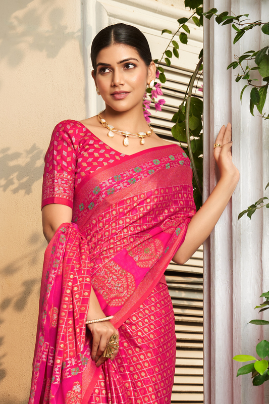Pure Viscose Georgette Saree with Burnout and Soft Varnish Finish