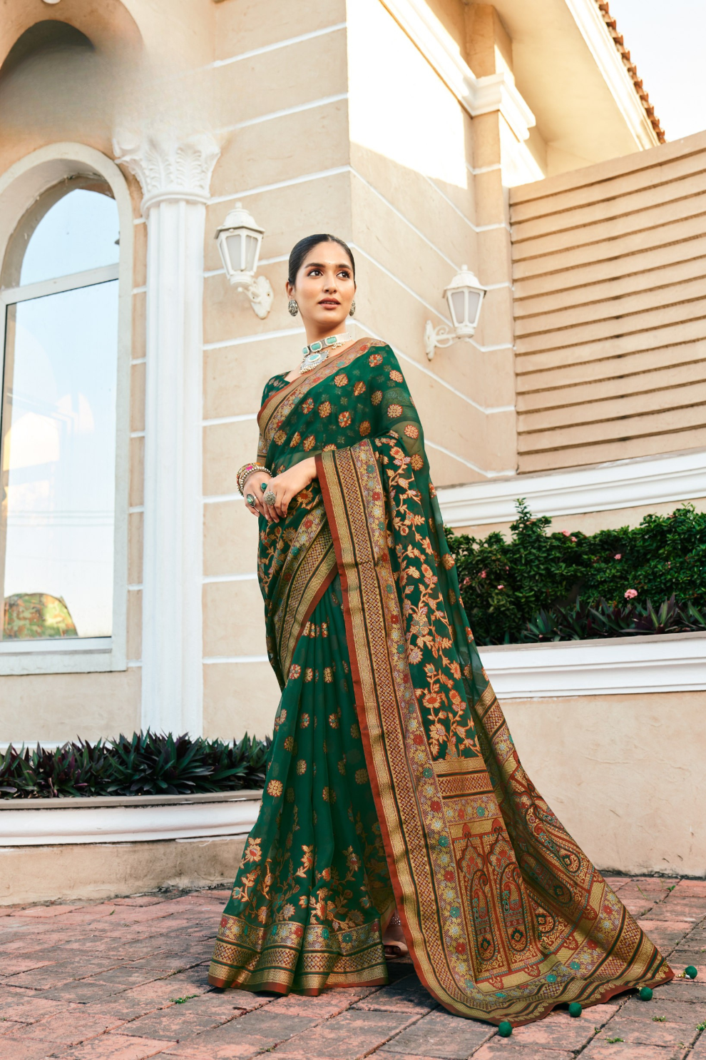 Luxury Polyester Viscose Georgette Saree with Burnout Traditional Design - LaVante Fashion