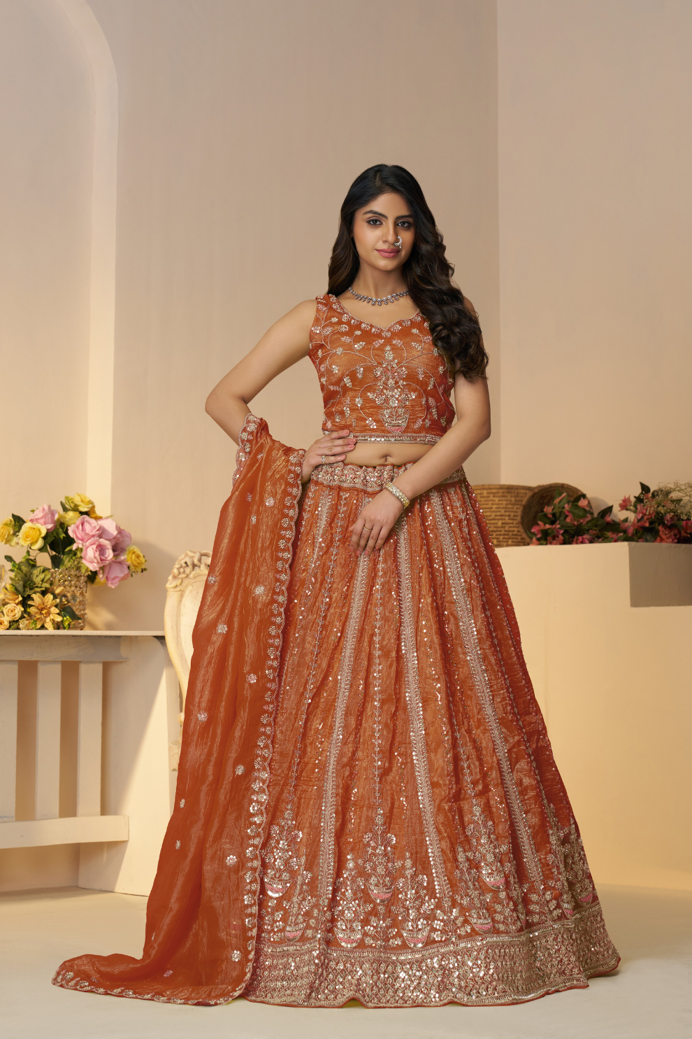 Elegant Designer Lehenga with Intricate Sequins and Cut Dana Detailing