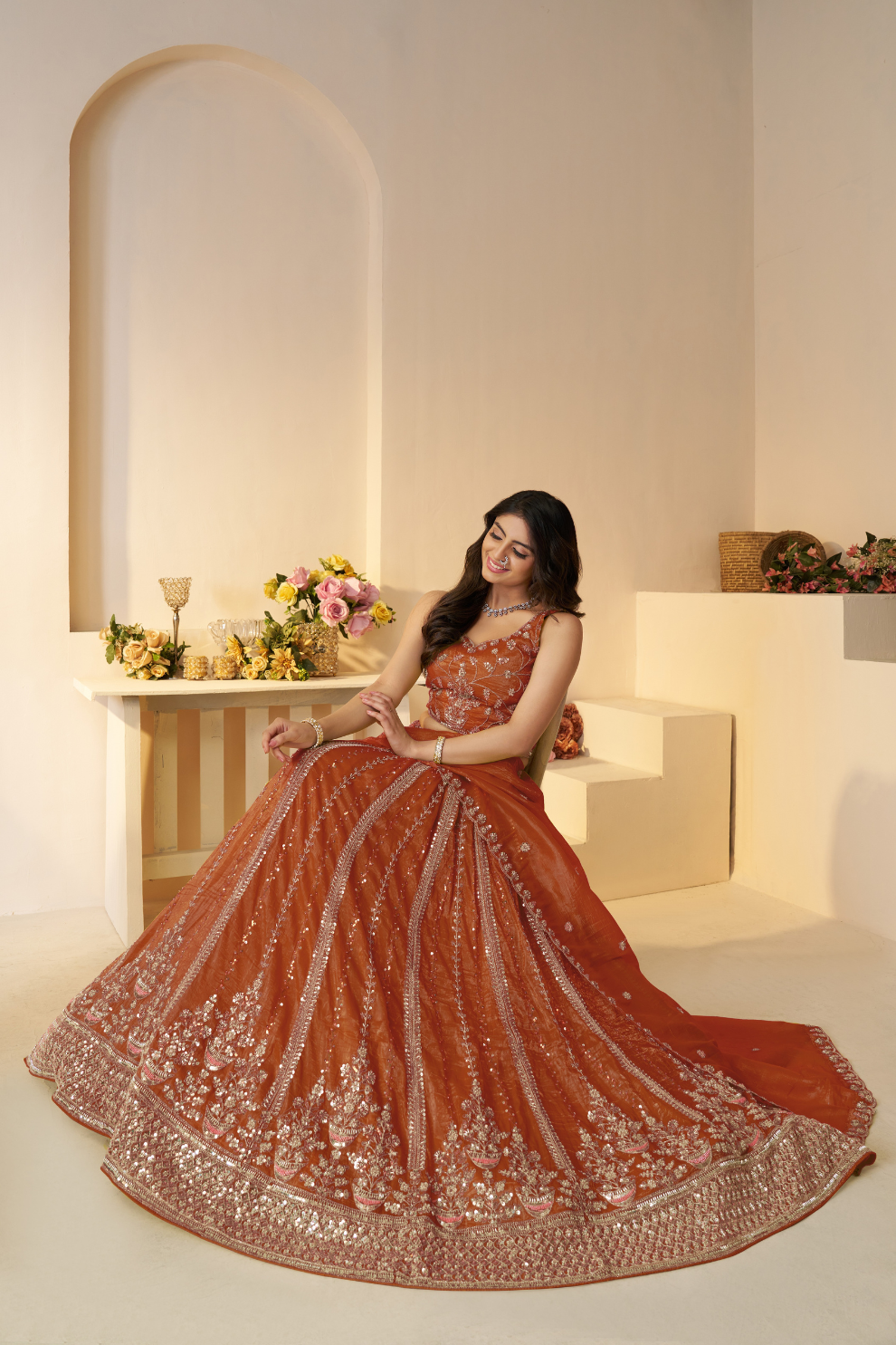 Elegant Designer Lehenga with Intricate Sequins and Cut Dana Detailing