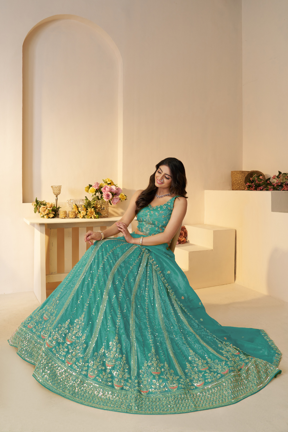 Elegant Designer Lehenga with Intricate Sequins and Cut Dana Detailing